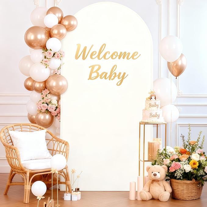6FT Ivory Arch Cover - Polyester Fitted Wedding Arch Stand Covers Round Top Chiara Arch Backdrop Cover for Birthday Party Banquet Photo Background Decoration