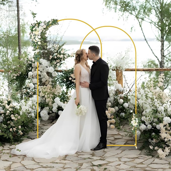 2pcs Arch Backdrop Stand - 7.2ft/6ft Gold Metal Flower Balloon Arch Frame Stand for Wedding, Birthday Party, Christmas, Baby Shower, Bridal Shower, Graduation Photography Decoration