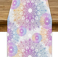 Oriental Mandala Table Runner, Traditional Bohemian Gradiently Purple Pink Blue Mandala Flower Table Runner for Farmhouse Cottage Kitchen Dining Table Decor, 13x36inch