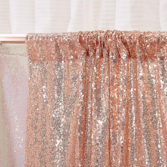 Poise3EHome Sequin Backdrop Curtain, 10Ft x 10Ft Rose Gold Glitter Photography Background Curtains, Sequence Xmas Thanksgiving Backdrop Drapes Decor