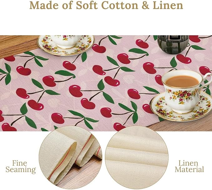 Cherry Table Runner,Spring Summer Fruit Table Runner for Kitchen Dining Table Home Party Decoration 13x120 Inch