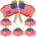 100pcs Small American Flags on Stick, Handheld 8 x 12 Inchs Mini American Flags with Kid-Safe Golden Spear Top, US Flags for 4th of July Decorations Outdoor, Independence Day Decorations