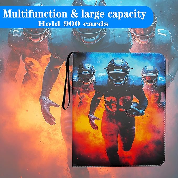 Trading Card Binder 9 Pocket, Pockets Football Card Binder, Premium Double Sided Pocket PU Cover Card Collection Binder for 900 Cards, Card Album for YuGiOh, MTG, TCG, Game Cards & Sports Cards