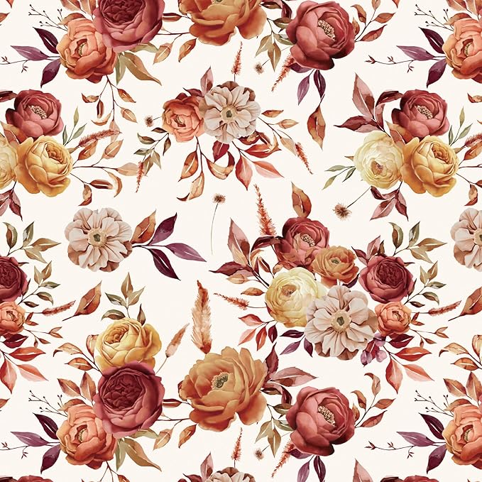 RUSPEPA Fall Floral Wrapping Paper Roll for Women Girls, Mini Roll, Vintage Rose and Autumn Bloom Bouquet Design Gift Wrap for Thanksgiving, Wedding, Birthday, Bridal Shower, 17 Inches x 16.4 Feet