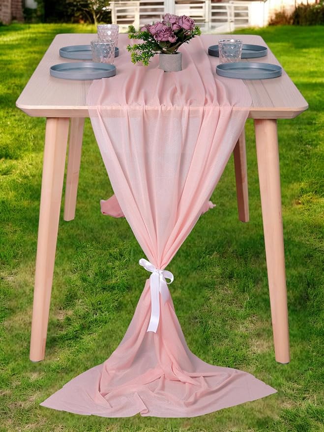 MDS 1 Pack 10ft Chiffon Table Runner 29 x 120 Inches Sheer Wedding Runner Romantic Rustic Table Runner for Wedding Decorations, Birthday Parties, Bridal Shower Party Arch Decor - Dusty Rose