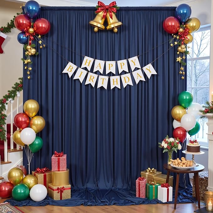 20×12ft Navy Blue Wrinkle Free Backdrop Curtain for Wedding Parties, 4 Panels 5×12ft Long Soft Silky Polyester Backdrop Drapes Photo Back Drop Curtains for Birthday Photography Background Cloth