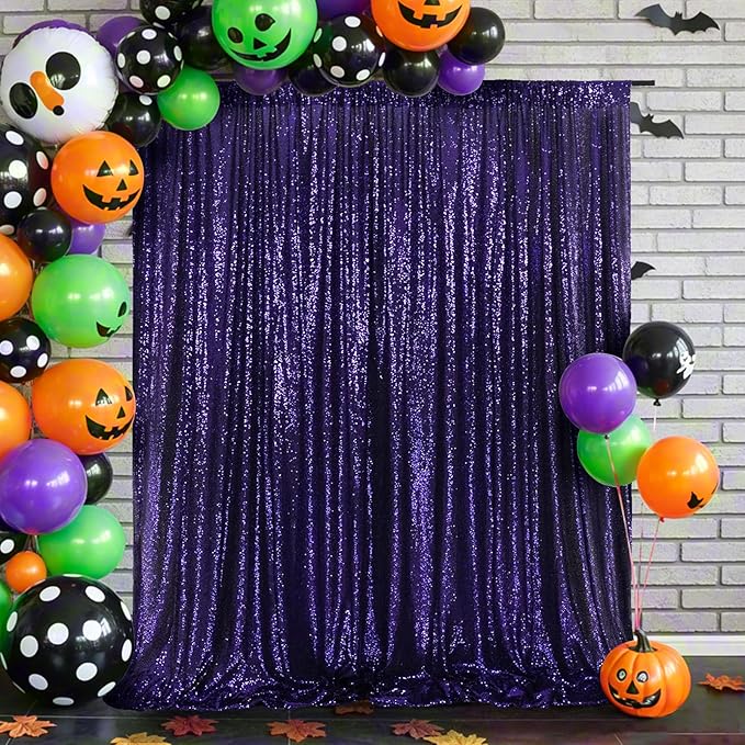 Eternal Beauty Purple Sequin Backdrop, 8x10 Ft Halloween Glitter Background Curtains for Shimmer Photography Party Wedding Birthday Back Drop Decor