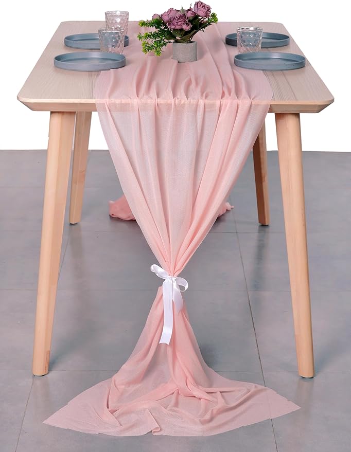 MDS Halloween Chiffon Table Runner - 15 Pack, 29 x 170 Inches, 14ft Each - Sheer Spooky Table Runners for Haunted House Parties, Trick-or-Treat Tables, Witchy Décor, Wedding & Events - Dusty Rose