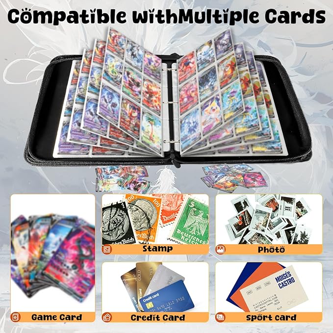 Premium Exo-Tec 4-Pocket Trading Card Binder - 400 Side Loading Pockets for TCG, Board Games & Collectibles - Durable Water-Resistant Card Album with Secure Zip Closure