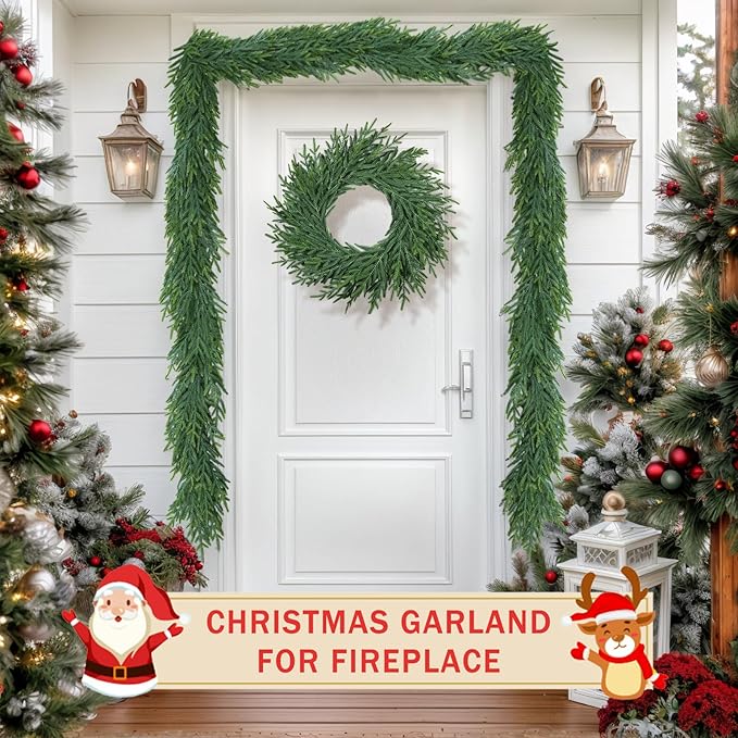 Christmas Cedar Garland for Staircase Real Touch Droopy Bendable Lifelike Faux Xmas Garlands for Decoration Christmas Green Pine Mantle Garland Thanksgiving Table Decorations Outdoor Indoor 6ft