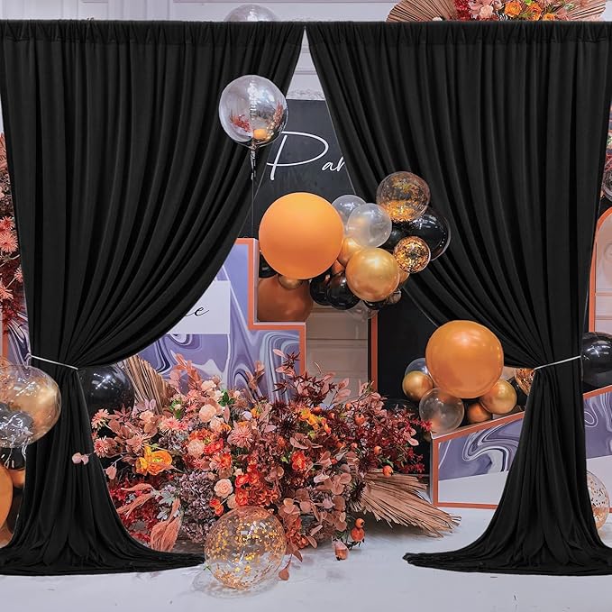 30 ft x 10 ft Wrinkle Free Black Backdrop Curtain for Parties, 6 Panels 10ft Polyester Black Photo Backdrop Drapes for Graduation Birthday Wedding Party Stage Curtains, Thick Bulk Background Curtains