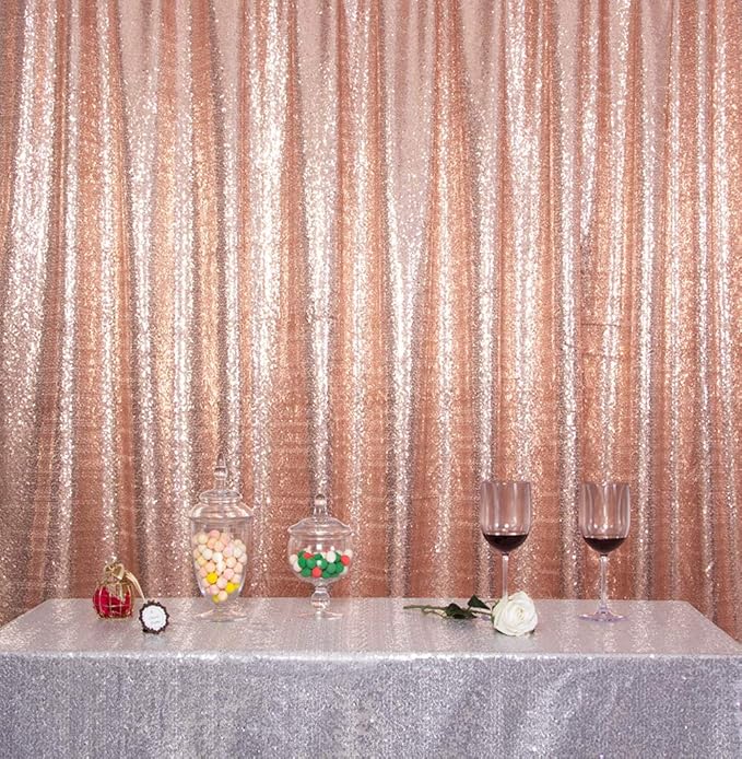 SquarePie Sequin Backdrop Non-Transparent Background Sparkly Curtain for Wedding Party 6FT x 6FT Rose Gold