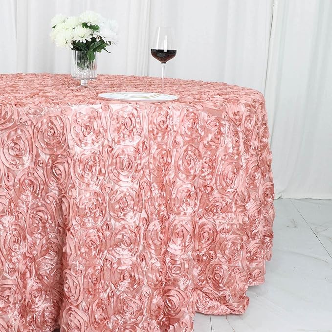 Efavormart 120" Dusty Rose Grandiose 3D Rosette Satin Round Tablecloth for Wedding Party Event Decoration