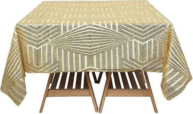 Efavormart 72" Gold Sparkly Sequin Geometric Tulle Square Table Overlay