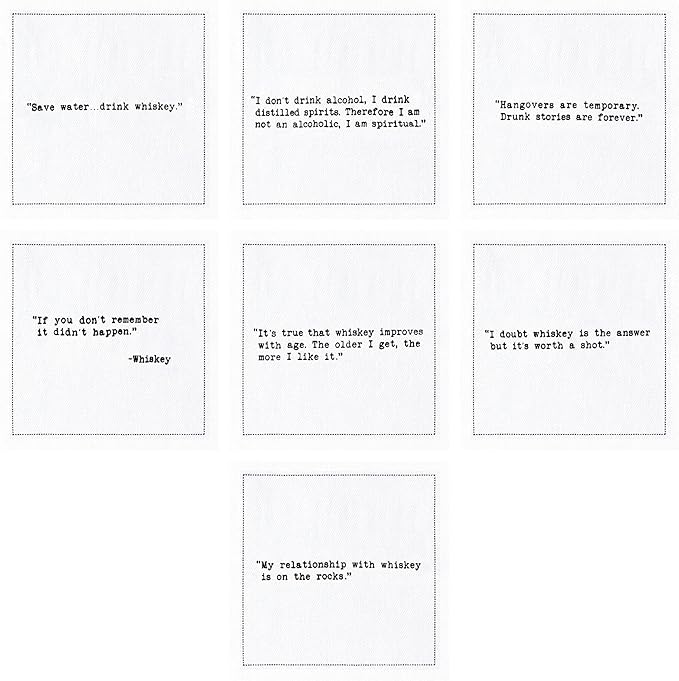 FIVE STAR NAPKINS Whiskey Quotes Cotton Cocktail Napkins, Beverage Napkin, Bar Party Small Napkins,Napkins for Events,Holidays,Weddings,Parties 4.5''x4.5''-Single Use(50x) Disposable