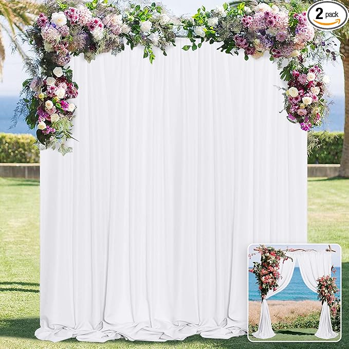 White Backdrop Curtain for Wedding Decor Holiday Party - White Wedding Backdrop Polyester Photography Backdrop Drapes Baby Shower Birthday Privacy Sliding Curtains Home Decor, 5ft x 8ft, 2 Panels