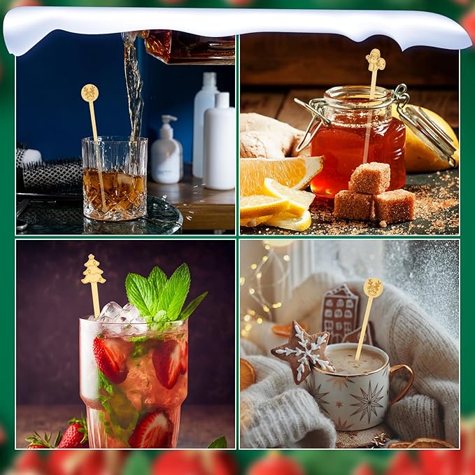 60PCS Bamboo Coffee Stirrers 6.9 inch Biodegradable Disposable Drink Stirrers，Suitable for Christmas Office Lounge Milk Cocktail Tea (Mix)