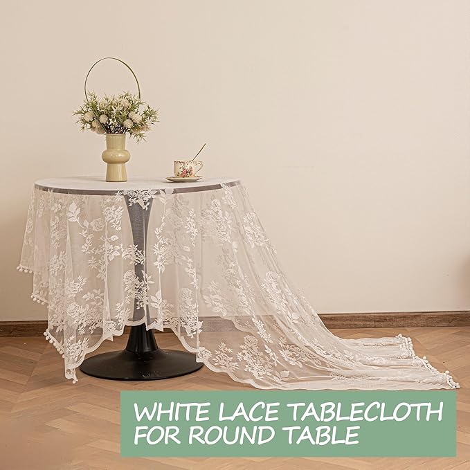 Jayla White Lace Tablecloth for Rectangular Tables, Vintage Style Wedding Table Cloths for Reception, Baby Shower, Birthday Party, Formal Dining, Dinner Parties 60 X 120 Inches