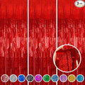 Foil Fringe Curtains Red Streamers Party Decorations - Melsan 3 Pack 3.2 x 8.2 ft red Fringe Backdrop Party Photo Backdrop for Back to School Birthday Party Baby Shower or Graduation Decorations