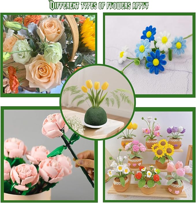 24PCS Round Floral Foam Blocks Holder Set Mini Flower Foam with Bouquet Accessories，Floral Wire, Plant Tape,Crafts Gift Ribbon