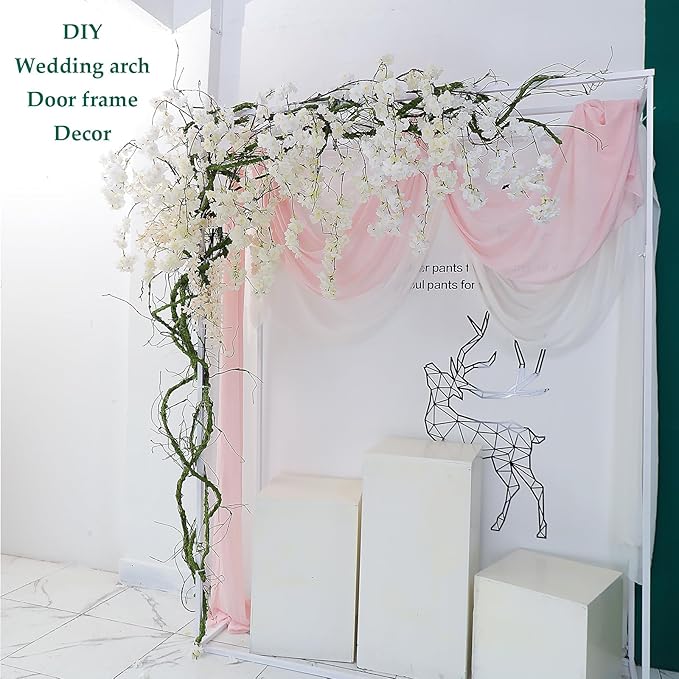118 inch Medium Malleable Artificial Green Tree Branches Grapevine Garland Fake Cherry Blossom Tree Trunk Twigs for Wall Hanging Willow Ivy Home Room Wedding Decoraton