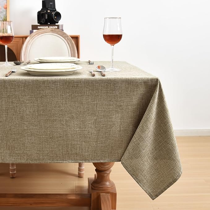 Fitable Linen Textured Tablecloths 2 Pack, Faux Burlap Rectangle Table Clothes for 6 Foot Tables, Flax Holiday Table Covers for Kitchen Dining, Outdoor Picnic, Farmhouse (Khaki, 54 x 108 Inch)