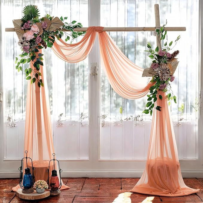 MDS Halloween Chiffon Draping Fabric - 1 Panel, 30" Wide x 20ft Long - Sheer Spooky Arbor & Canopy Drapery for Haunted House Backdrops, Party Ceilings, DIY Costumes & Themed Events - Coral Peach