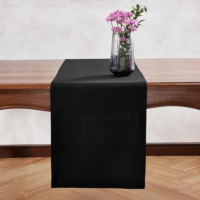 Cotton Linen Table Runner 48 Inches – Small Summer Black Table Runner 14 x 48 Inch – Washable Fabric Scarf Dresser Table Runner for Wedding Decoration, Gift – Eva