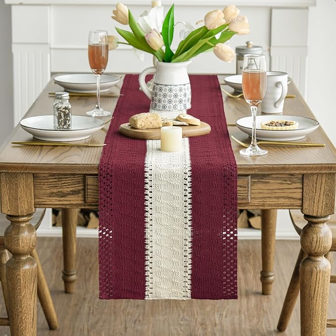 Artoid Mode Red Farmhouse Rustic Table Runner, Seasonal Hollow Kitchen Dining Table Decoration for Home Party Decor 12x36 Inch