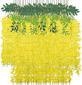 36 Pack Wisteria Hanging Artificial Flowers Fake Flowers Ratta Hanging Garland Silk Flowers String for Home Garden Party Wedding Backdrop Arch Decor (Yellow)