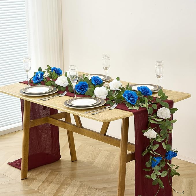 Royal Blue Artificial Rose Garlands Rose Vines Leaves Banners Hanging Floral Garland Fake Rose Flower Vine Wall Decorations