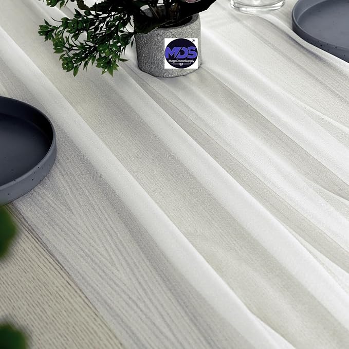 MDS 10 Pack 10ft Chiffon Table Runner 29 x 120 Inches Sheer Wedding Runner Romantic Rustic Table Runner for Wedding Decorations, Birthday Parties, Bridal Shower Party Arch Decor - Ivory