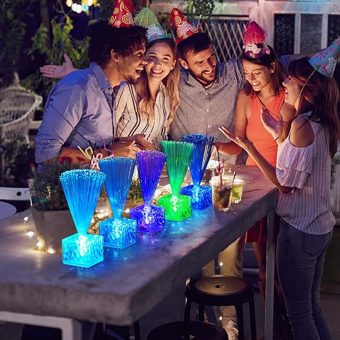 Amylove 16 Pcs Mini Fiber Optic Lamps Bulk Small LED Light up Table Centerpieces for Party Event Decorations with Crystal Base Battery Powered for Glow in The Dark Favors Supplies (6 Inch,Clear)
