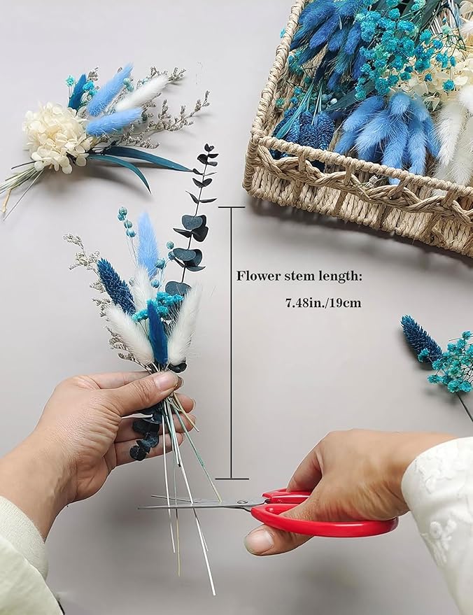 xin's convey DIY Natural Dried Flower Set, Blue Large Package with Stem Flowers for Vases, Handmade Creative, Door Hanging Wreath, Table Centerpiece Mini Dried Flower Bouquet (Peacock Blue)