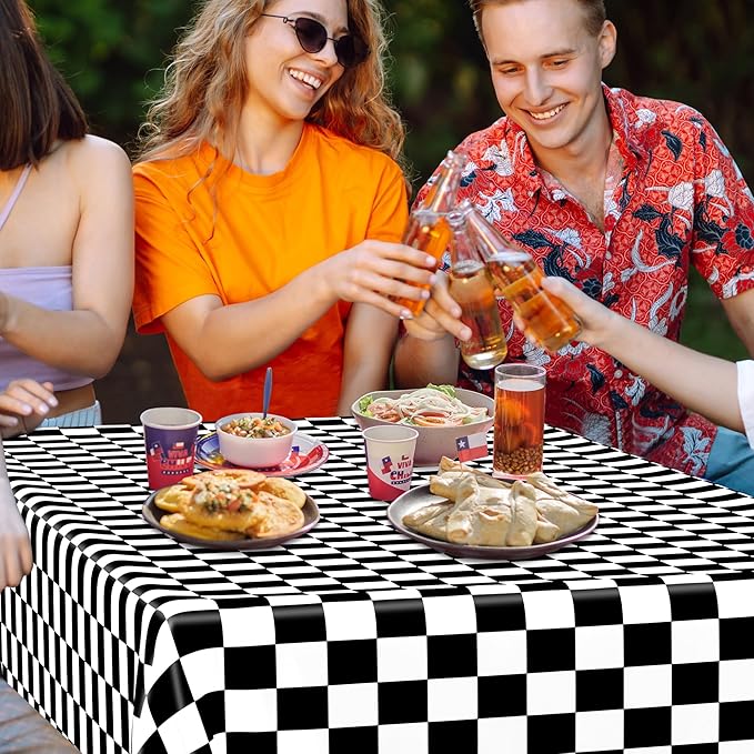 12Pack Table Cloth Rectangle Table, 54" x 108" Plastic Tablecloth, Black and White Checkered Table Covers, Waterproof Disposable Table Cloth for Outdoor Picnic Indoor Birthday Party Supplies Dinner