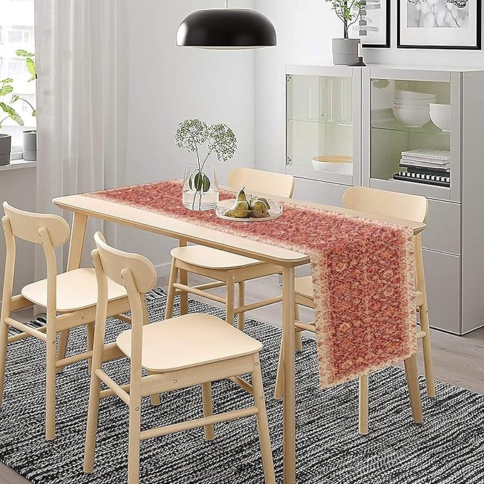 Boho Floral Vintage Table Runner, Retro Red Flower Rustic Country Farmhouse Abstract Pattern for Home Kitchen Table Decor Dining Coffee Room Party Decor 13x108in