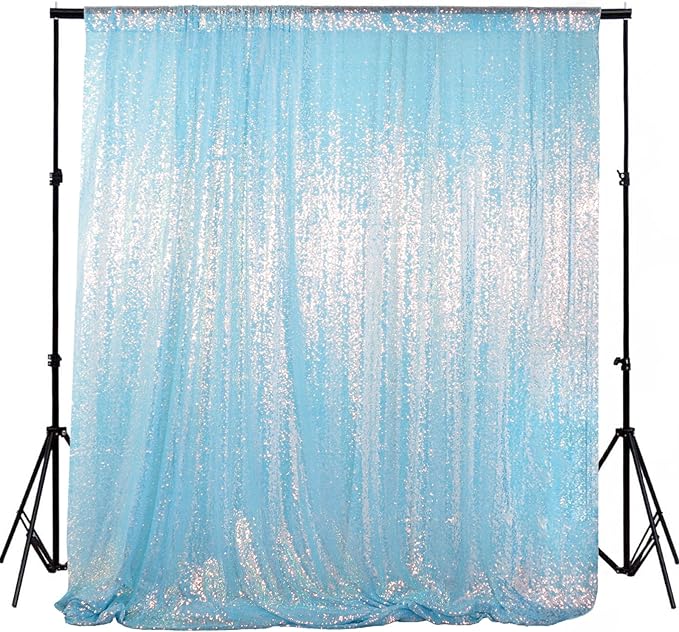 ShinyBeauty Sparkle Sequin Backdrop 4FTx7FT - Iridescent Aqua Mermaid Fabric for Wedding Birthday TikTok Studio, Baby Shower Photography Background