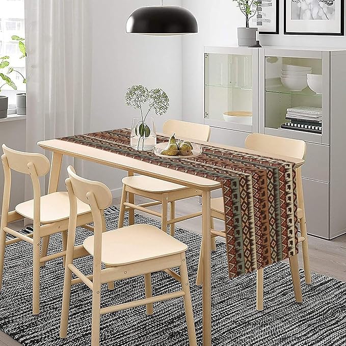 Retro Cabin Table Runner Rustic Bear Forest Farmhouse Lodge Jungle Table Runner for Dinner Party Living Room Kitchen Aztec Vintage 13x90 Inch
