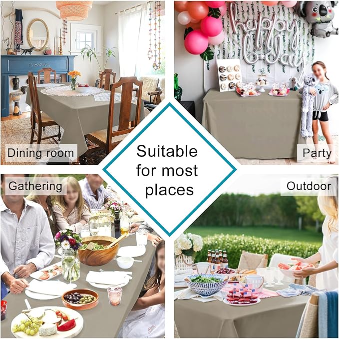 Hiasan Taupe Rectangle Tablecloth - Waterproof and Spillproof Washable Fabric Table Cloth for Dining Room Kitchen Party and Outdoor, 60 x 84 Inch