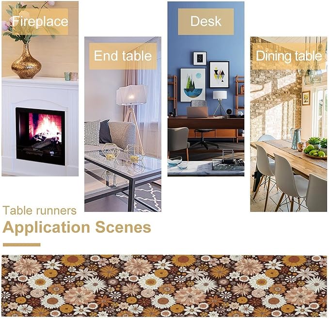 Boho Floral Table Runner, Vintage Country Farmhouse Daisy Flowers Modern Kitchen Dining Room Decoration for Indoor and Outdoor Wedding Party Banquet Table Runner 13x36 Inch