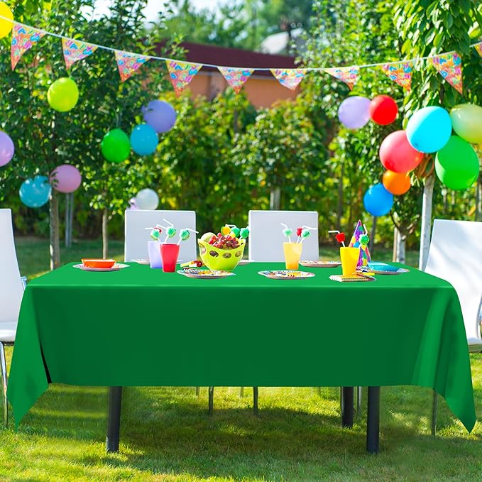 QZYL 12 PCS Disposable Plastic Table Cover, 54 X 108 in Large Table Cloth Rectangle, Green Plastic Tablecloth, Decorative Smooth Tablecloth for Parties Weddings Picnics Outdoor Events