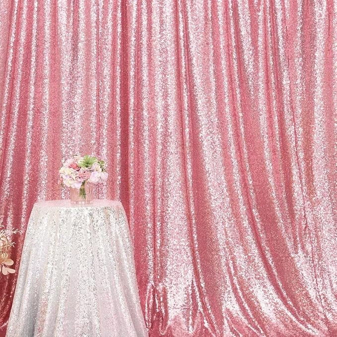 Eternal Beauty Fuchsia Pink Sequin Backdrop, 8x10 Ft Glitter Background Curtains for Shimmer Photography Party Wedding Birthday Back Drop Decor