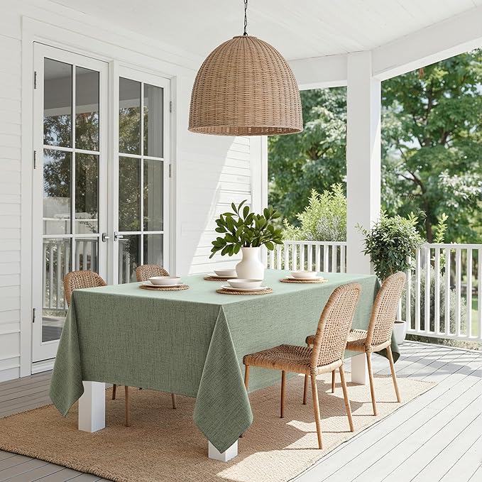 MIULEE Sage Green Linen Tablecloth 52x70 Inch Rectangle Table Cloth Waterproof,Stain Resistant & Wrinkle Resistant for Dining Party Wedding