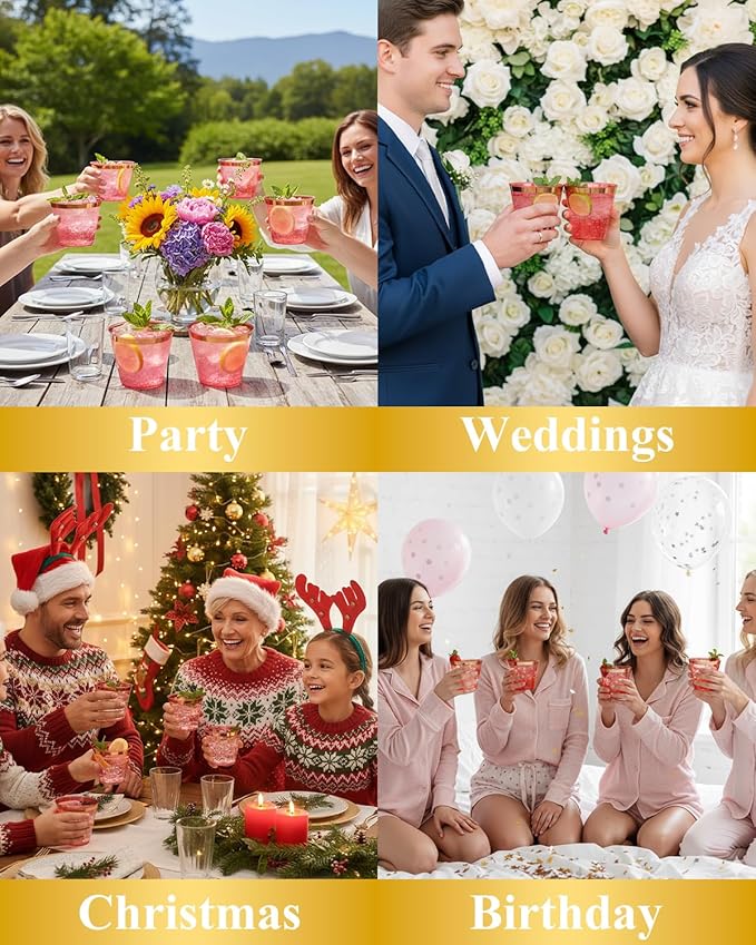 Goodluck 50PCS 9oz Red and Gold Plastic Cups for Party, Disposable Gold Rim Cups, Plastic Cocktail Glasses for Wedding Thanksgiving, Christmas, and Parties