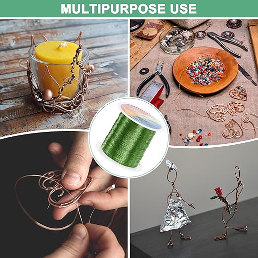 2-Rolls 0.3mm Jewelry Wire, 28 Gauge 328FT Craft Wire Copper Beading Wire for Jewelry Making/Planting/Weaving/DIY Crafting, Soft Metal Wires [100M, Green]