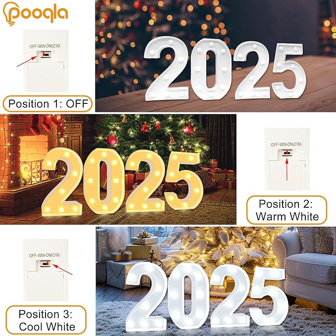 Pooqla LED Light Up Numbers, Warm White and Cool White Decorative Lighted Marquee Numbers, Light Up Numbers for Boys Girls Party, Wedding, Bar, Night Light, Room Decor, Birthday Decoration, Number 7