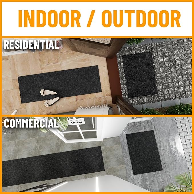 Ottomanson Commercial Scrape Rib Entry Mat – Heavy Duty Ribbed Floor Mat for High Traffic – Non Slip Rubber Back, Waterproof – Indoor Outdoor Use for Offices, Schools, Lobbies, 2'7" x 12', Black