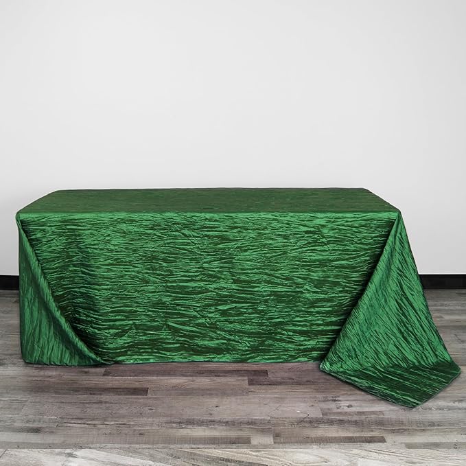 YOUR CHAIR COVERS - 90 x 156 inch Rectangular Crinkle Taffeta Tablecloth - Hunter Green, Rectangle Table Linens for 8 ft Rectangular Tables, Wedding Crushed Table Cloth