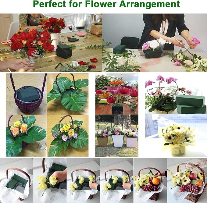 Acrux7 8 Pack Floral Foam Blocks 9x4.3x3 Inch Florist Foam Bricks for Fresh and Artificial Flowers Dry and Wet Foam Bricks Flower Arrangement Supplies for Wedding, Garden, Home, Office (Green)