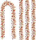 4 Pack Artificial Fall Flowers Garland, 6 FT Fall Decorations Fake Mums Floral Vines UV Resistant Faux Hanging Flower Ivy Garland for Home Party Table Wall Mantel Decor (Orange + Dark Red)